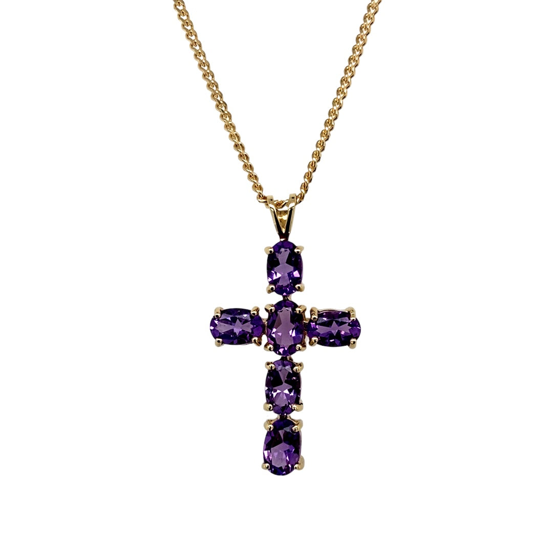 Gold amethyst cross necklace deals