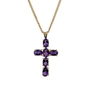 9ct Gold & Amethyst Set Cross 18" Necklace