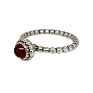 Preowned 925 Silver & Red Stone Set Pandora Ring in size L with the weight 3.60 grams. The red garnet coloured stone is 5mm diameter