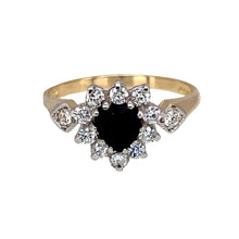 Load image into Gallery viewer, 9ct Gold Sapphire &amp; Cubic Zirconia Set Heart Cluster Ring
