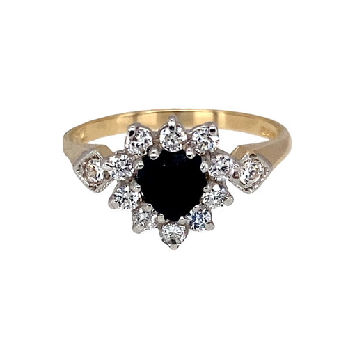 9ct Gold Sapphire & Cubic Zirconia Set Heart Cluster Ring