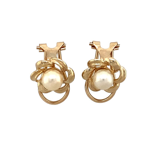 9ct Gold & Pearl Flower Clip On Earrings