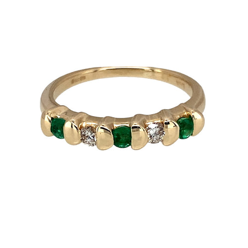 9ct Gold Diamond & Emerald Set Band Ring