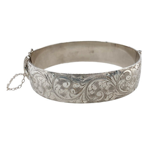925 Silver Engraved Patterned Bangle