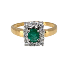 Load image into Gallery viewer, 18ct Gold Diamond &amp; Emerald Set Halo Ring
