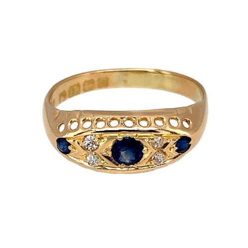18ct Gold Diamond & Sapphire Set Antique Ring