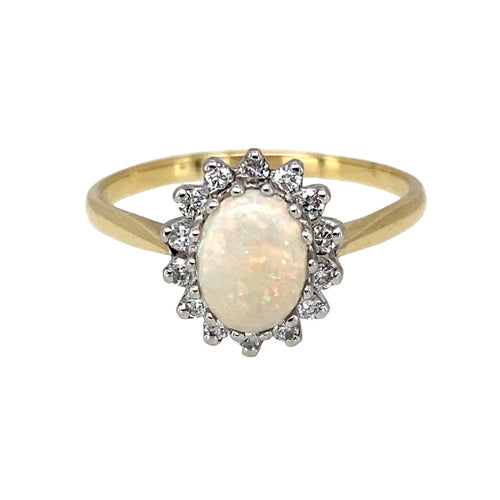 18ct Gold Diamond & Opal Set Cluster Ring