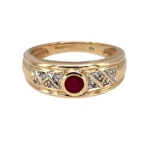 9ct Gold Diamond & Ruby Set Wide Band Ring