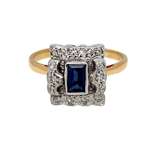 18ct Gold Diamond & Sapphire Set Antique Style Ring