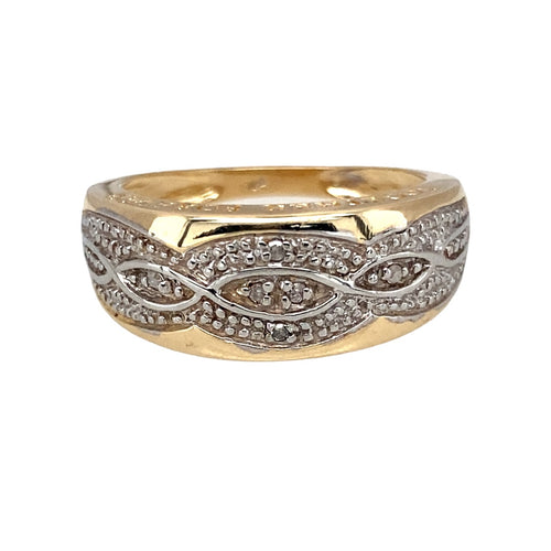 9ct Gold & Diamond Set Weave Knot Band Ring