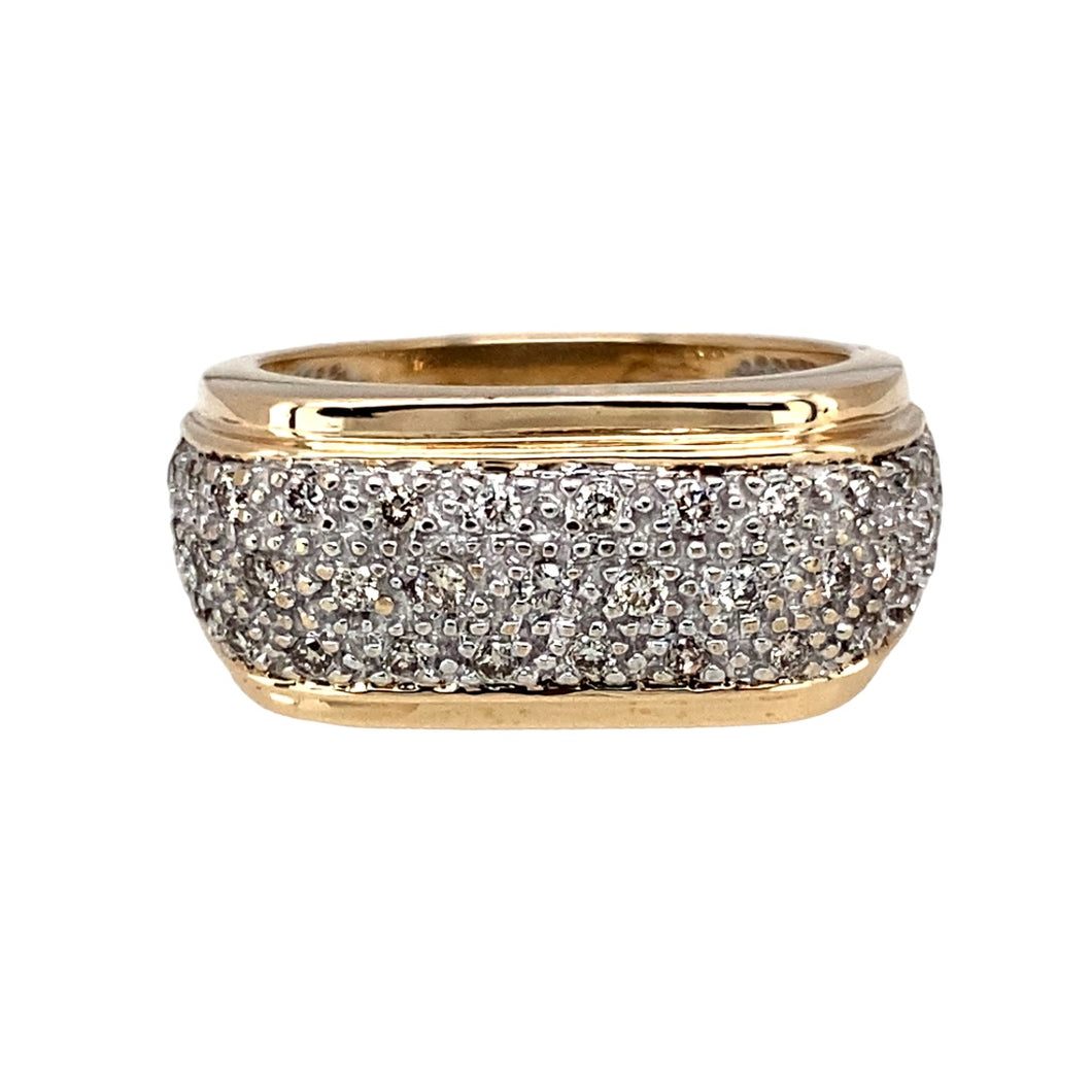 9ct Gold & Diamond Pave Set Flat Front Band Ring