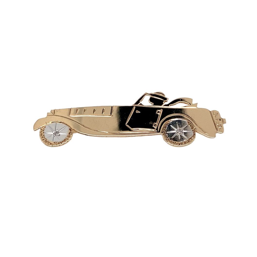 9ct Gold & Diamond Set Vintage Car Brooch