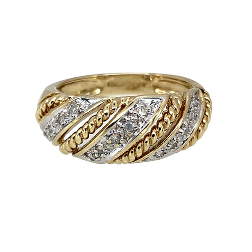 9ct Gold & Diamond Set Beaded Wrap Wide Band Ring