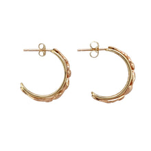 Load image into Gallery viewer, Preowned 9ct Yellow and Rose Gold Clogau Tree of Life Half Hoop Earrings with the weight 3.70 grams. The butterfly backs are not Clogau
