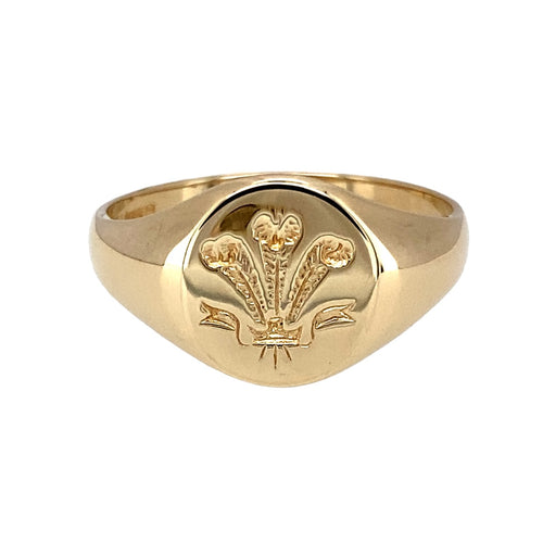 9ct Gold Welsh Three Feather Signet Ring