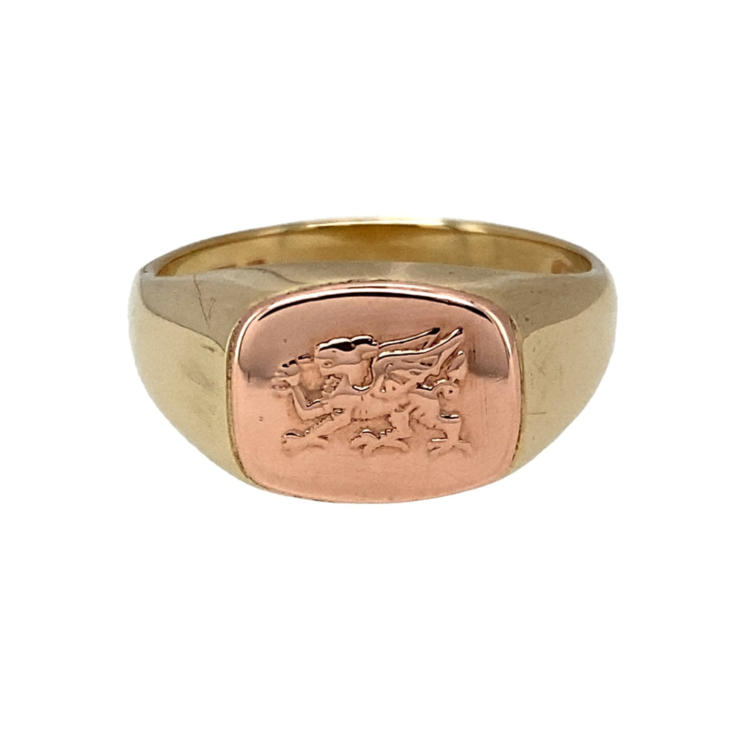 Preowned 9ct Gold Clogau Welsh Dragon Signet Ring Gold Reserves Jewellers