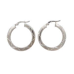 9ct White Gold Patterned Hoop Creole Earrings