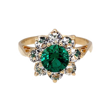 Load image into Gallery viewer, 9ct Gold Green Stone &amp; Cubic Zirconia Flower Cluster Ring
