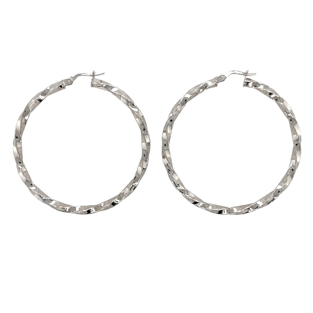 9ct White Gold Twisted Hoop Creole Earrings