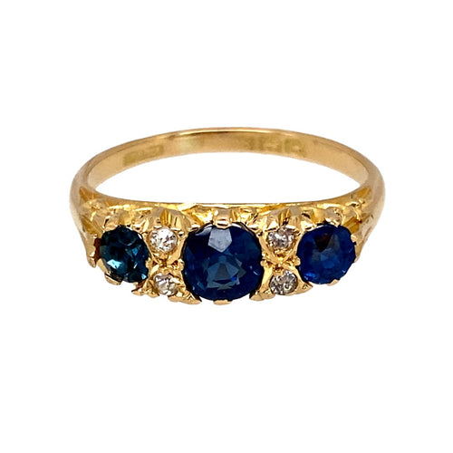 18ct Gold Diamond & Sapphire Antique Style Ring