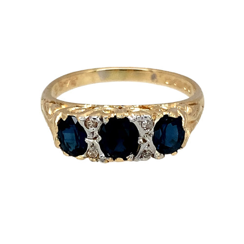 9ct Gold Diamond & Sapphire Antique Style Ring