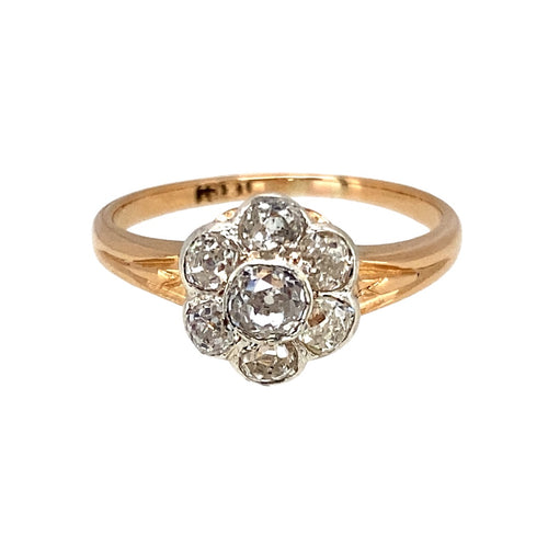 18ct Gold & Diamond Set Flower Antique Style Ring