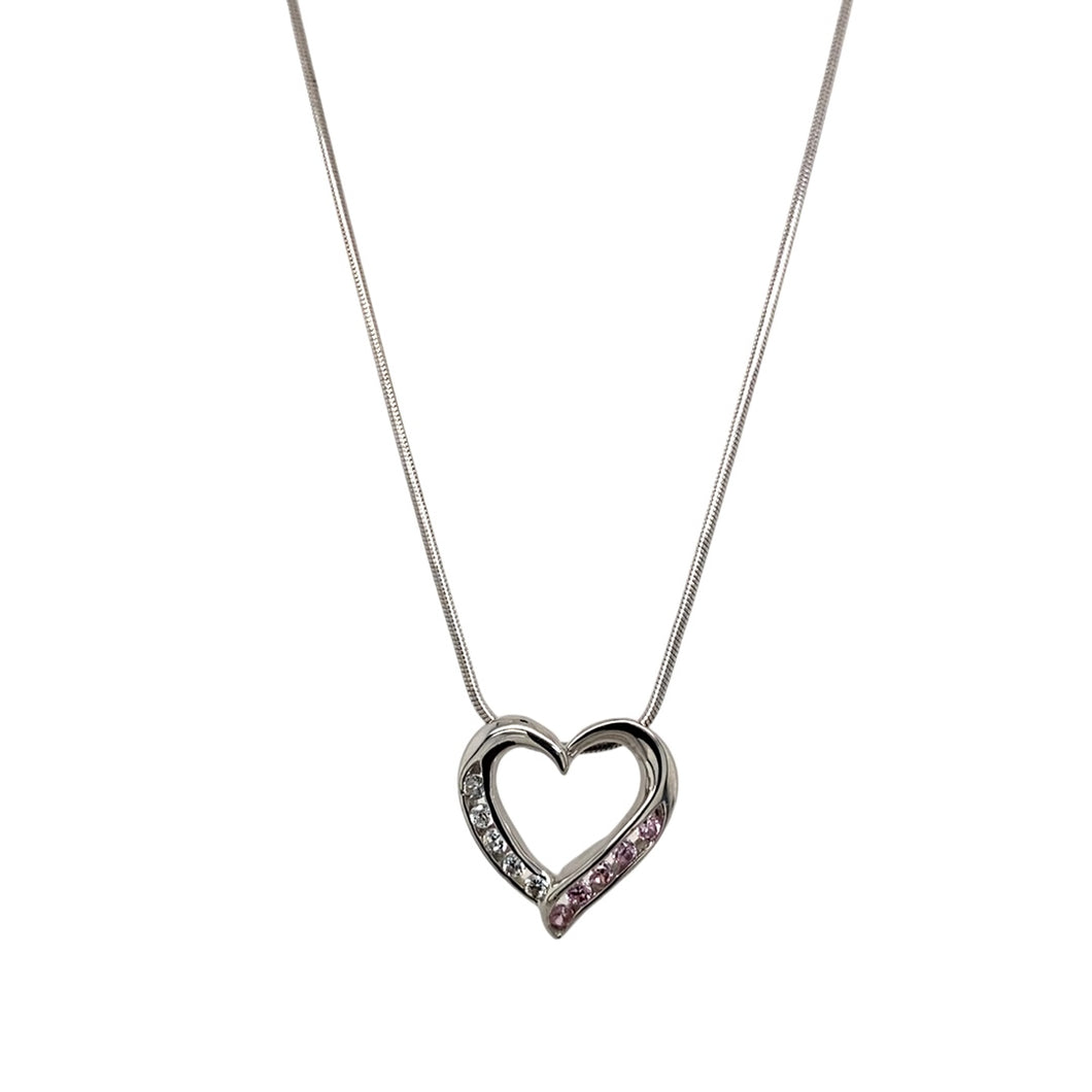 9ct White Gold & Cubic Zirconia Set Open Heart 16