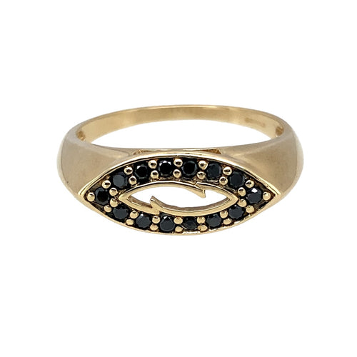 9ct Gold & Black Diamond Set Open Front Ring
