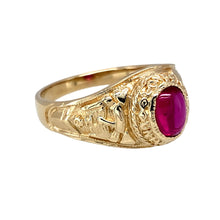 Load image into Gallery viewer, Preowned 9ct Yellow Gold &amp; Pink Stone Set London University College Style Ring in size W with the weight 6.50 grams. The pink stone is 7mm by 6mm

