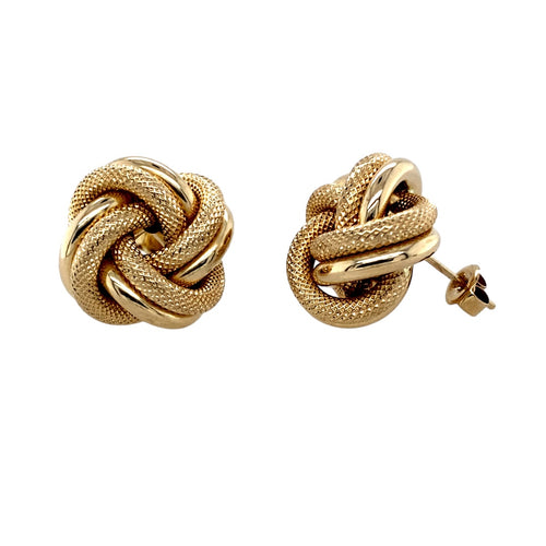 9ct Gold 18mm Patterned Knot Stud Earrings