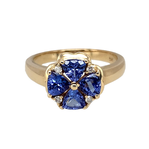 9ct Gold Diamond & Tanzanite Set Flower Ring