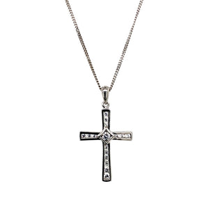 9ct White Gold & Cubic Zirconia Set Cross 18" Necklace
