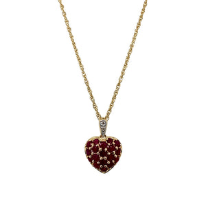 9ct Gold Diamond & Ruby Set Heart 18" Necklace