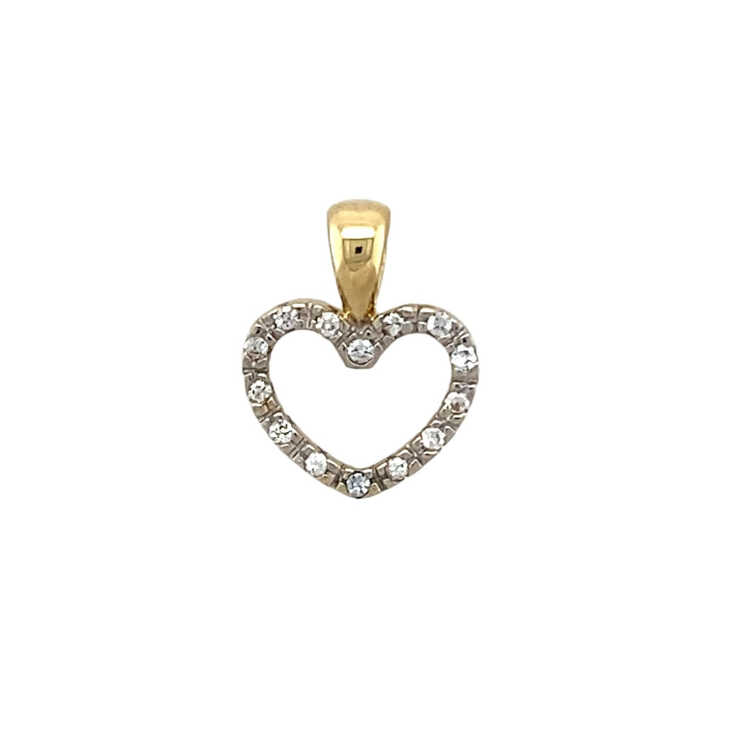 9ct Gold & Cubic Zirconia Set Open Heart Pendant