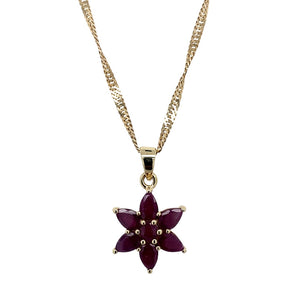 9ct Gold & Ruby Set Flower 18" Necklace