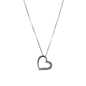 9ct White Gold & Diamond Set Open Heart 18" Necklace