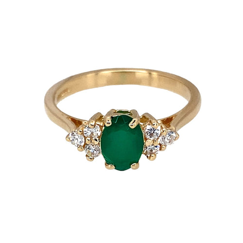 9ct Gold Green Stone & Cubic Zirconia Set Ring