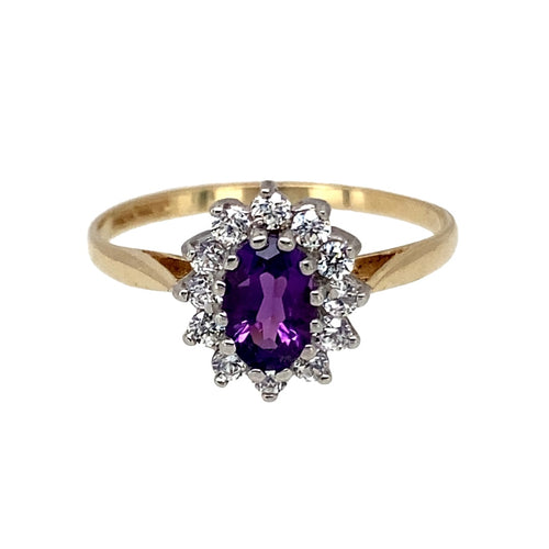 9ct Gold Amethyst & Cubic Zirconia Set Cluster Ring
