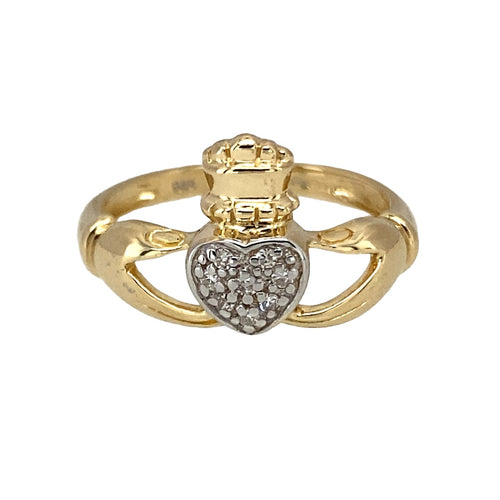 9ct Gold & Diamond Set Claddagh Ring