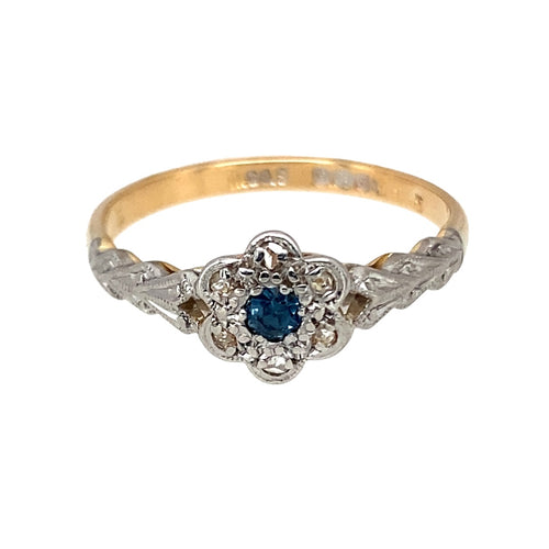 18ct Gold Diamond & Sapphire Set Antique Flower Ring