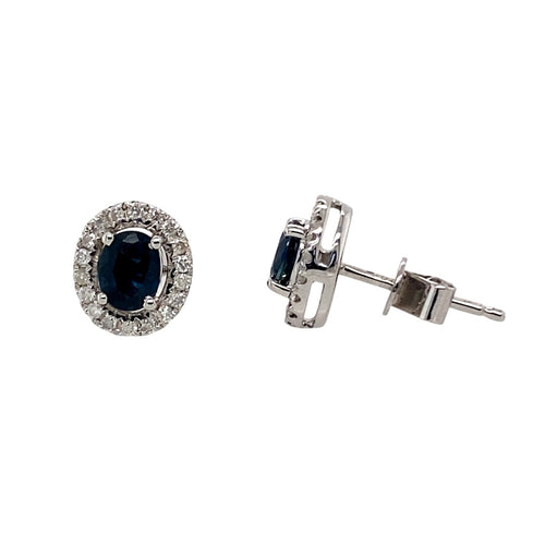 14ct White Gold Diamond & Sapphire Set Stud Earrings