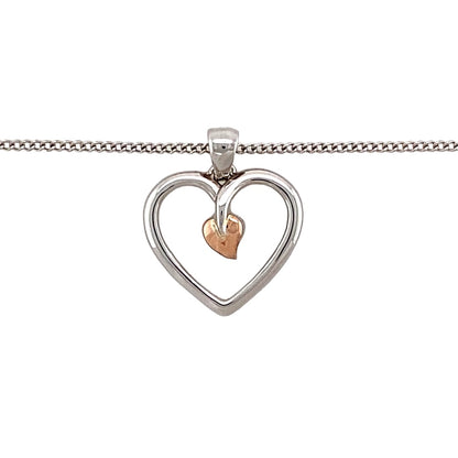 Preowned 925 Silver with 9ct Rose Gold Clogau Tree of Life Heart Pendant on an 18" - 22" adjustable Clogau curb chain with the weight 4.40 grams. The pendant is 2.2cm long including the bail