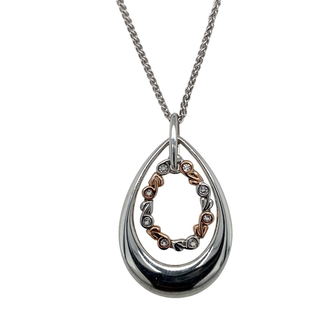 925 Silver & Cubic Zirconia Clogau Tree of life Teardrop 18" Necklace