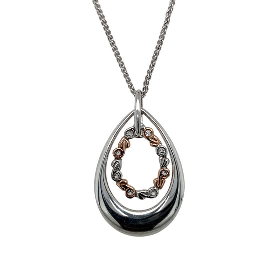 925 Silver & Cubic Zirconia Clogau Tree of life Teardrop 18" Necklace