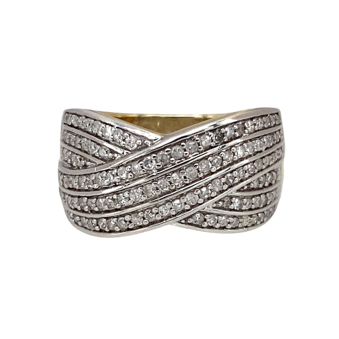 9ct Gold Diamond Set Crossover Band Ring