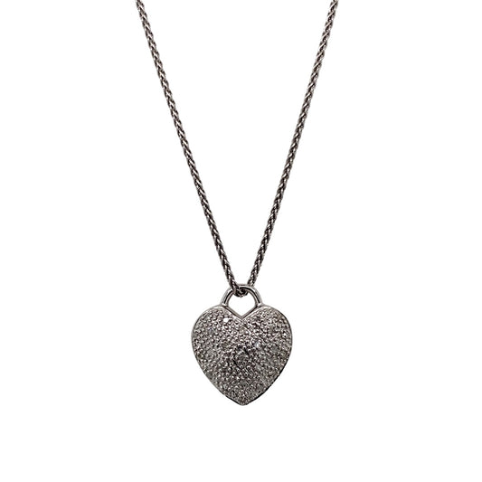 9ct White Gold & Diamond Set Heart 20" Necklace