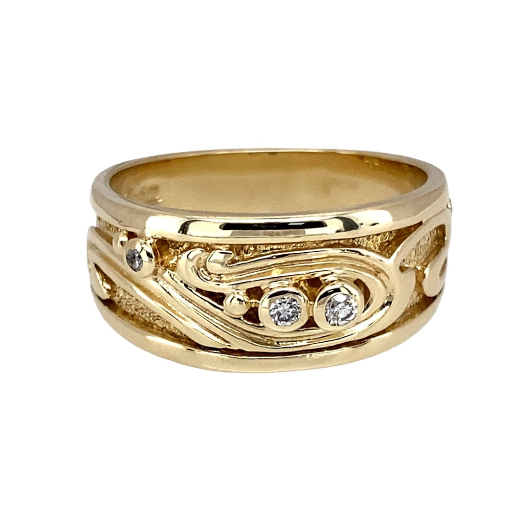 9ct Gold & Diamond Set Clogau Swirl Band Ring