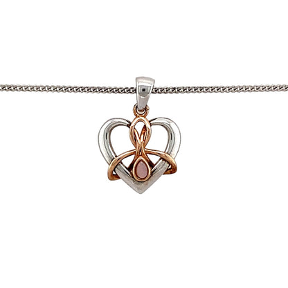 Preowned 925 Silver with 9ct Rose Gold Clogau & Opalique Set Clogau Lovespoon Pendant on an adjustable 18" - 22" Clogau curb chain with the weight 4.80 grams. The pendant is 2.1cm long including the bail
