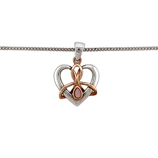 Preowned 925 Silver with 9ct Rose Gold Clogau & Opalique Set Clogau Lovespoon Pendant on an adjustable 18" - 22" Clogau curb chain with the weight 4.80 grams. The pendant is 2.1cm long including the bail