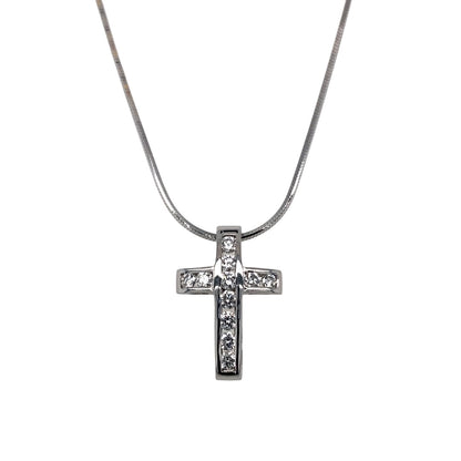 18ct White Gold & Diamond Set Cross 16" Necklace